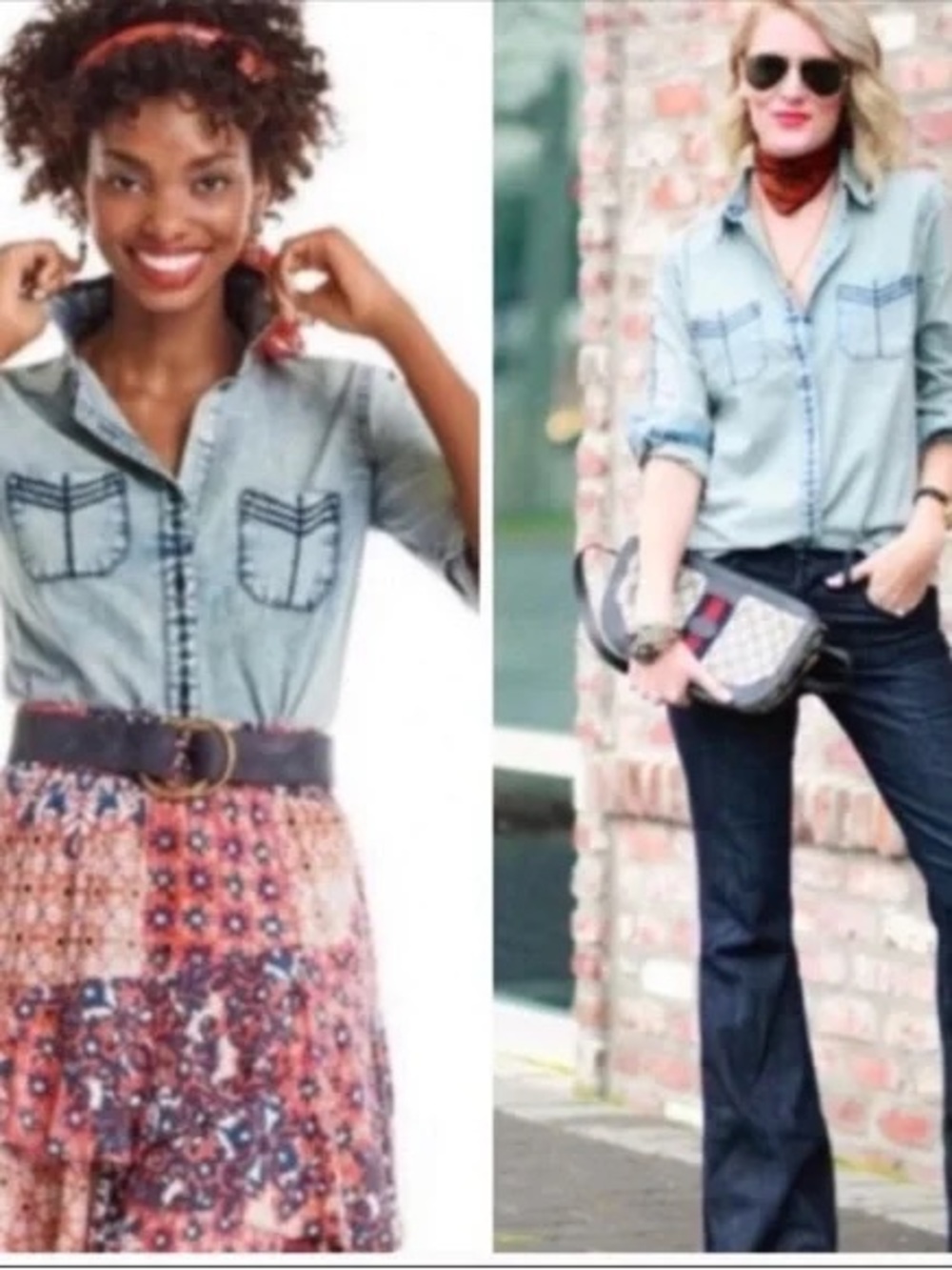 Cabi Bardot Light Blue Chambray Button-Up Shirt - Women's Denim Top